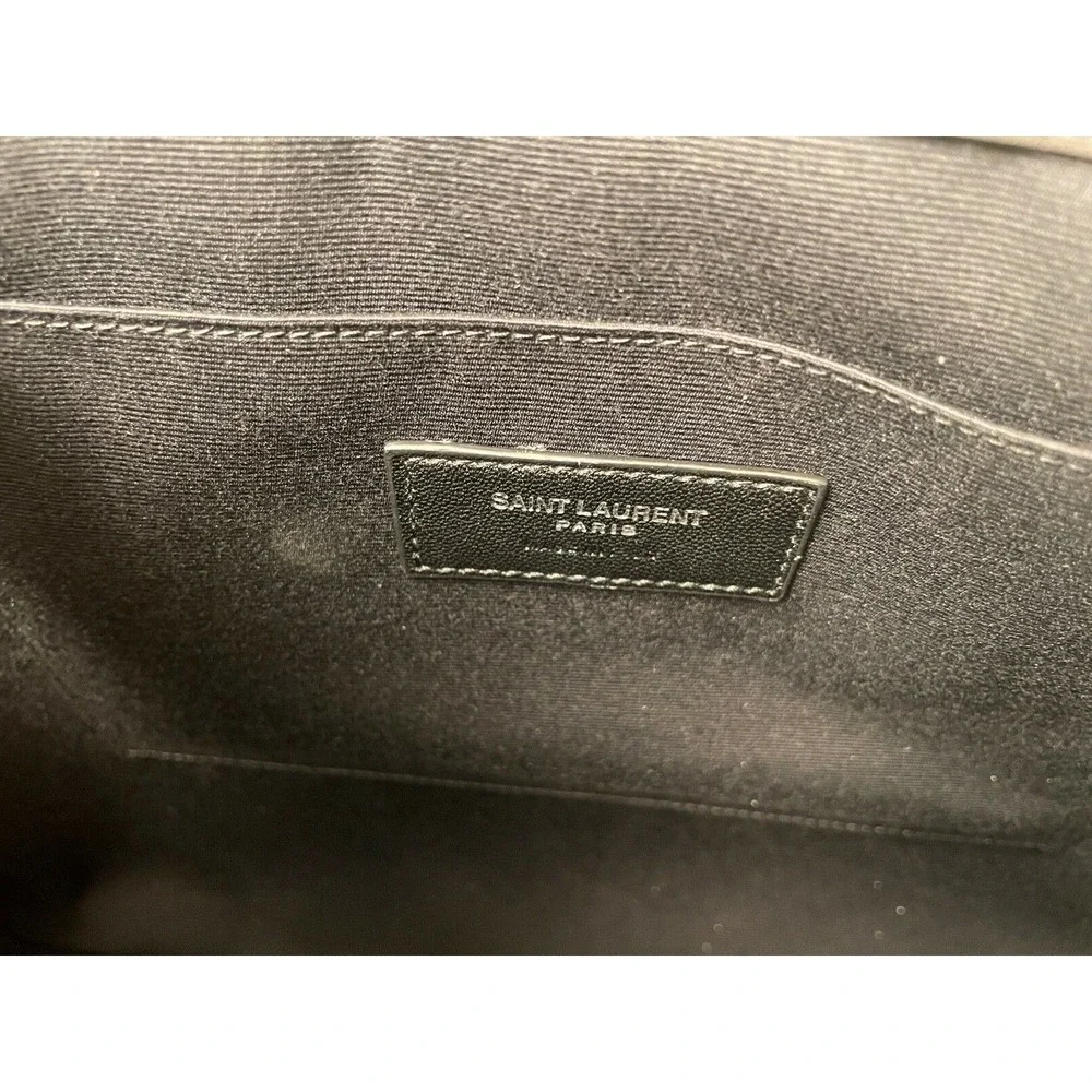 SAINT LAURENT PARIS Matelasse Monogram 440222 Gray Leather Clutch Bag